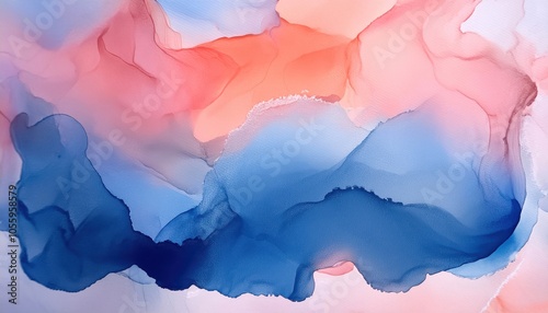 Abstract watercolor in soft pink and blue tones, perfect for backgrounds or artistic designs, white isolated background.