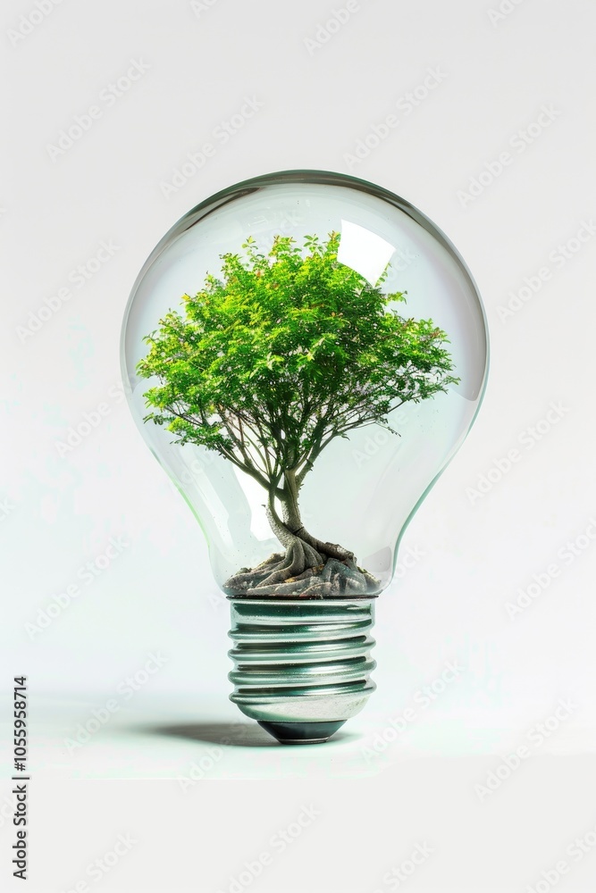 A creative light bulb that contains a small tree within it A creative light bulb that contains a small tree within it