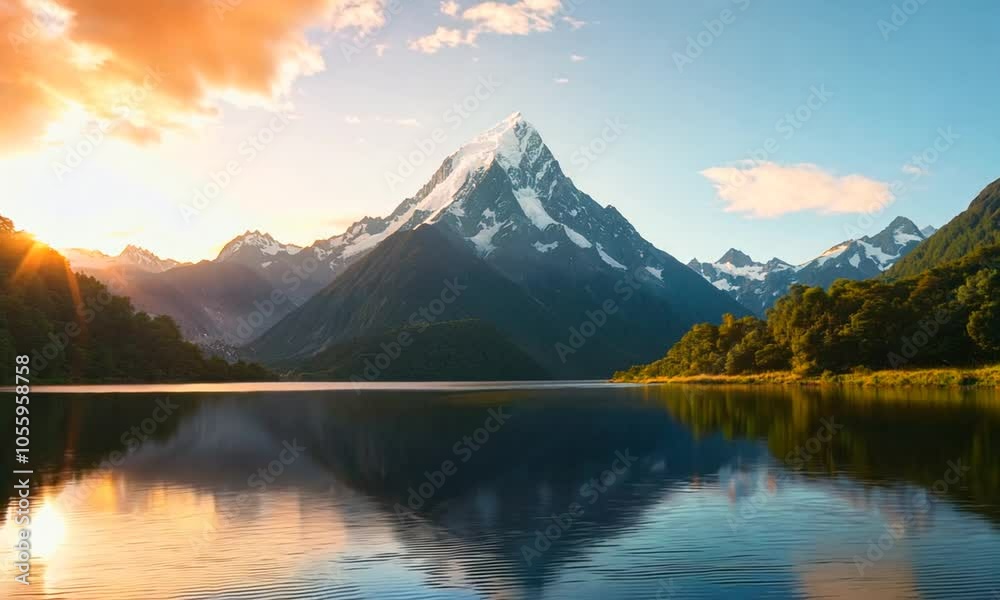 Majestic mountain landscape reflecting in a tranquil lake at sunset. Majestic mountain landscape reflecting in a tranquil lake at sunset.