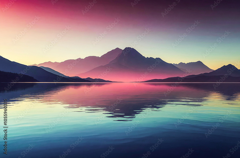Silhouette of Distant Mountains and a Lake watercolor vector painting art illustration
Silhouette of Distant Mountains and a Lake watercolor vector painting art illustration
