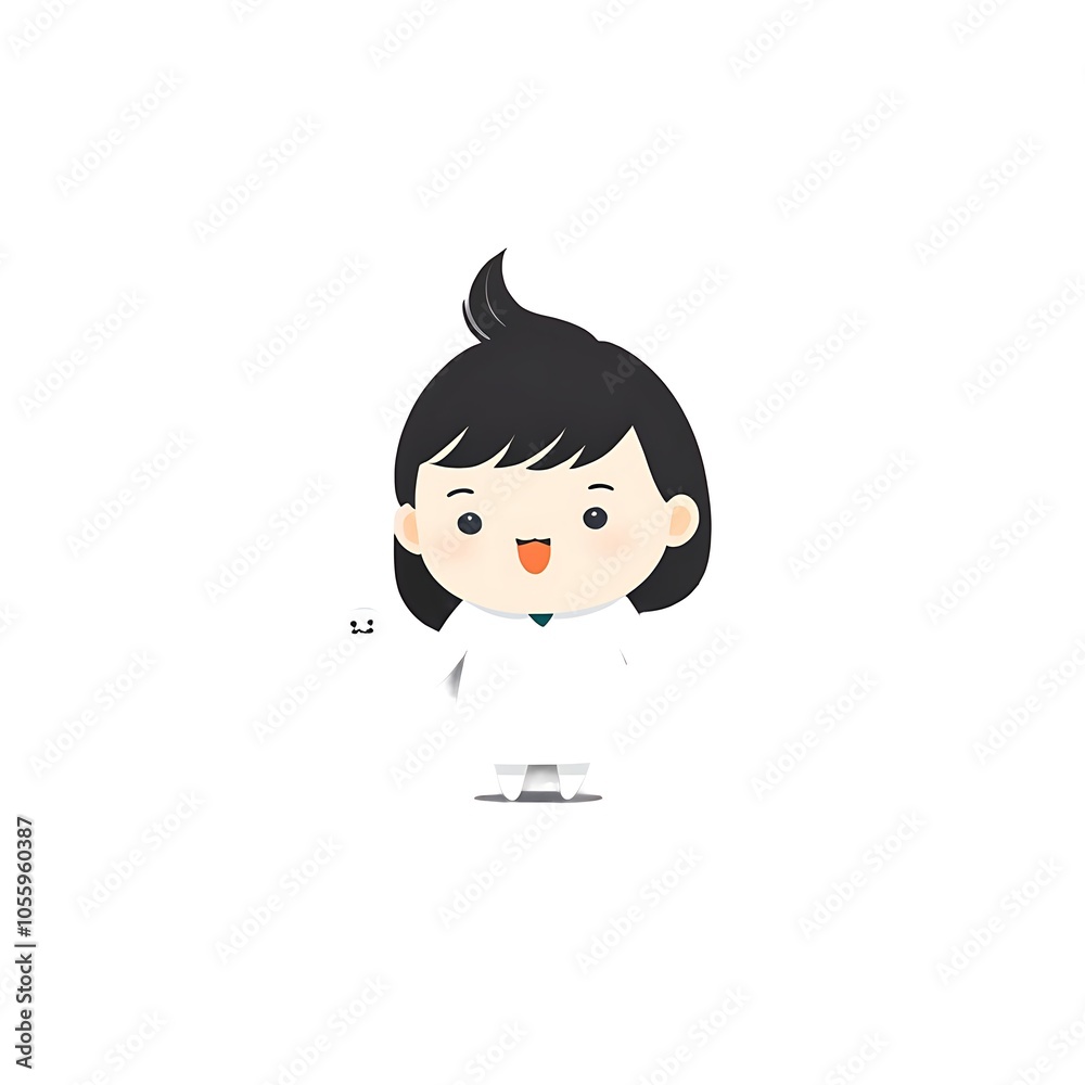 A cute cartoon girl with black hair and wearing a white coat. She is smiling and has her tongue sticking out. A cute cartoon girl with black hair and wearing a white coat. She is smiling and has her tongue sticking out.