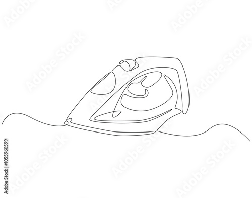 Continuous one line drawing of iron. One line drawing illustration of modern iron laundry. Home appliances concept single line. Editable outline