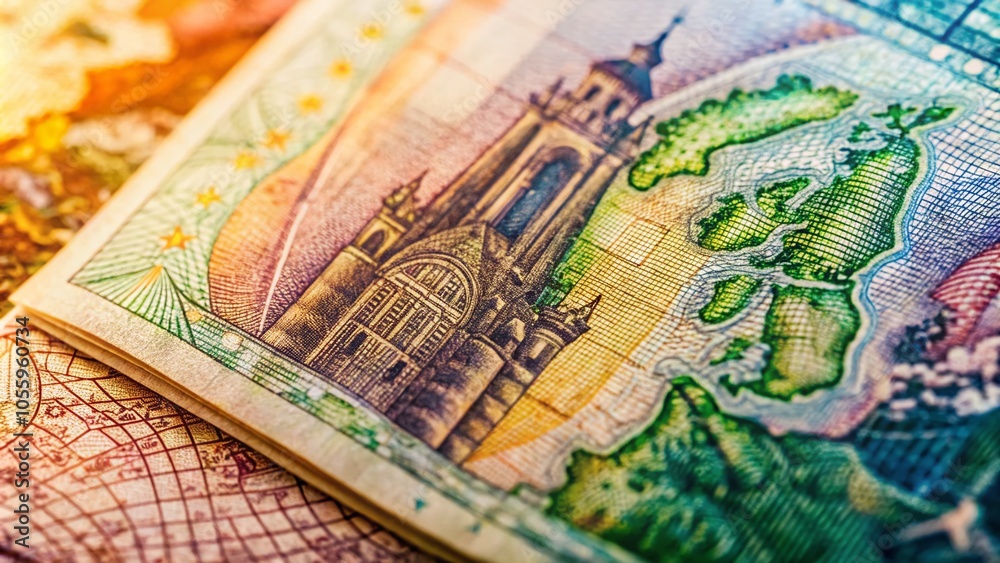 Fototapeta premium Surreal Closeup of European Visa Stamp in Passport for Travel Enthusiasts