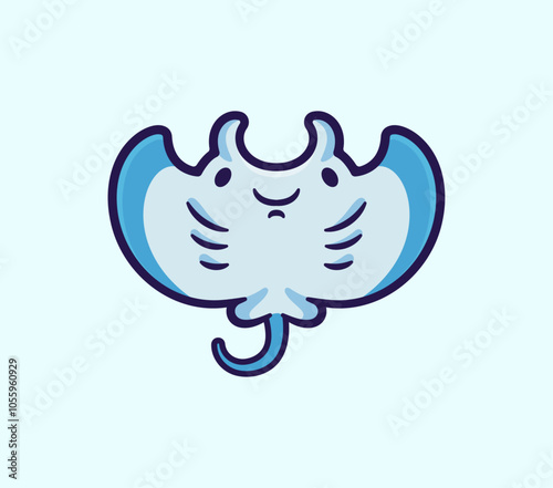 Stingray swimming along happily in underwater ocean with cartoon cute vector illustration style