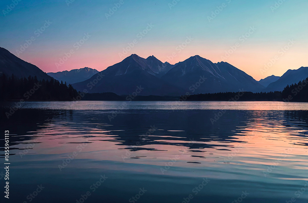 Silhouette of Distant Mountains and a Lake watercolor vector painting art illustration
Silhouette of Distant Mountains and a Lake watercolor vector painting art illustration