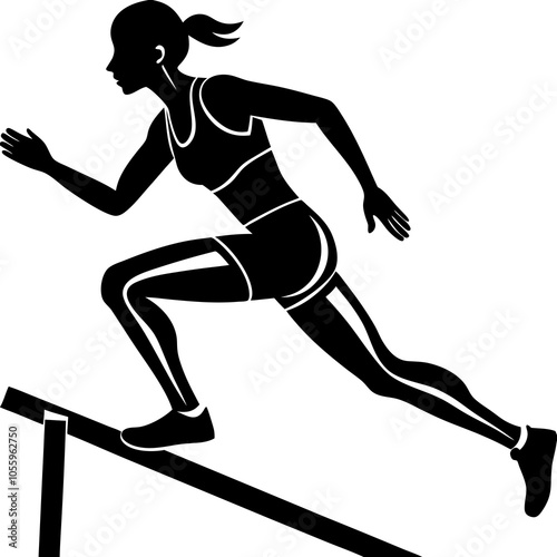  female-athlete-running-hurdles-in-athletics-race.Hurdlers - Male & Female Race, Track Meet.Athletics.