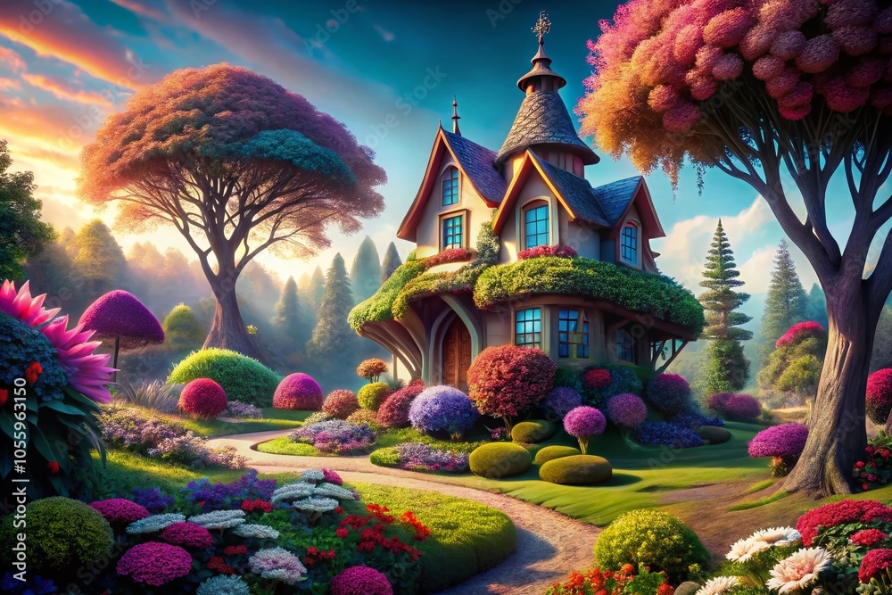 Surreal House in the Park: Dreamlike Landscape with Whimsical Architecture and Lush Greenery for Enchanting Visuals Surreal House in the Park: Dreamlike Landscape with Whimsical Architecture and Lush Greenery for Enchanting Visuals