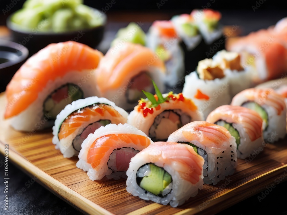 Hand using chopsticks to pick up a sushi roll off of a platter. Hand using chopsticks to pick up a sushi roll off of a platter.