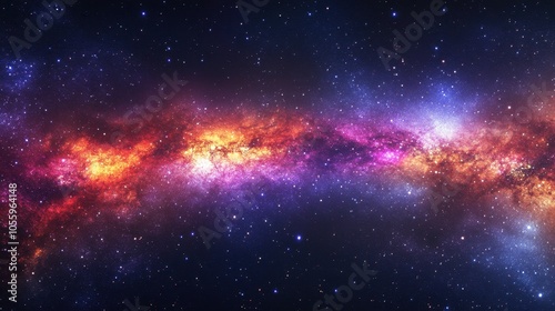 A panoramic view of the night sky, featuring a sea of stars and the vibrant colors of the galaxy's spiral arms.