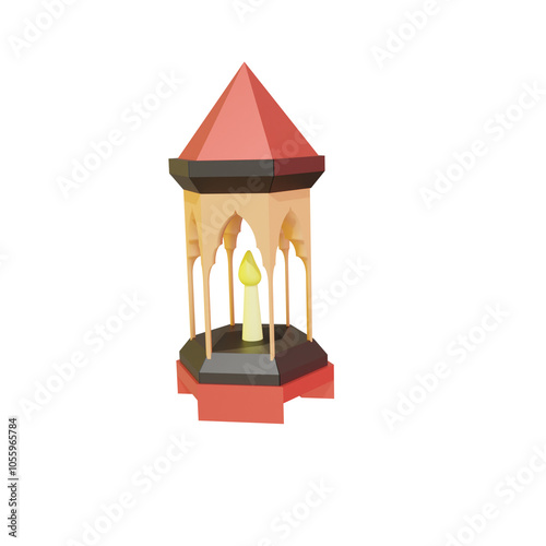 3D illustration of a decorative lantern traditional Islamic or Middle Eastern architecture
