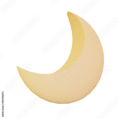 3D-rendered crescent moon in warm golden tones, isolated on a black background, symbolizing night, dreams, or Islamic cultural themes with a minimalist and soft aesthetic.
