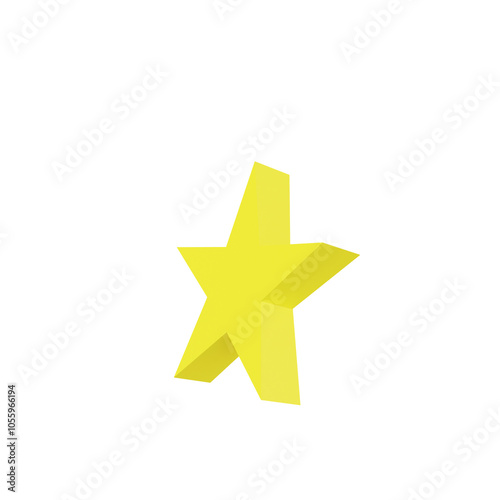 Bright yellow 3D star with clean geometric edges, isolated on a black background, representing positivity, achievement, night sky elements, or festive decoration in a playful style.