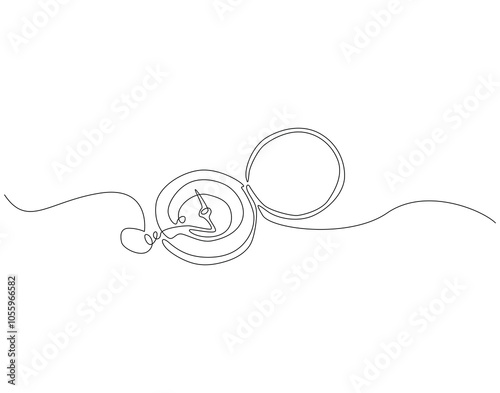 Continuous one line drawing of traveller compass. One line drawing illustration of compass navigate and adventure. Navigation, direction, journey concept line art. Editable outline