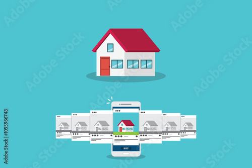 House searching. Smartphone with mobile application for realtors. Deals with real estate and private property. Apartment purchase.	