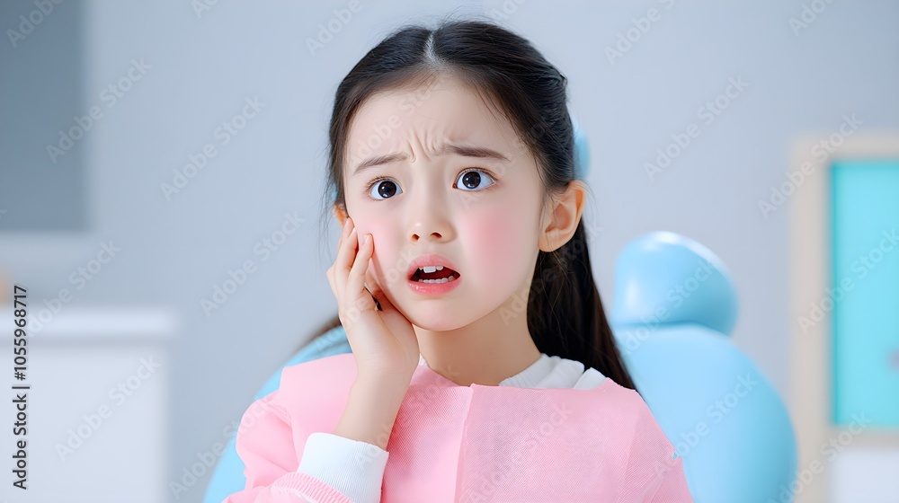Young Girl Showing Pain in Dental Office Setting Young Girl Showing Pain in Dental Office Setting