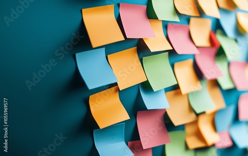 Colorful sticky note reminders on a wall for organization and productivity.