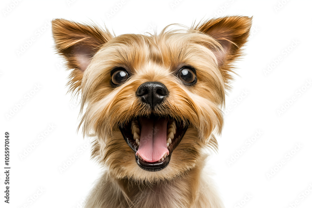 Close-up Of A Happy Yorkshire Terrier Isolated On White Background With An Excited Expression, Animal Photography Close-up Of A Happy Yorkshire Terrier Isolated On White Background With An Excited Expression, Animal Photography