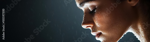 Closeup of a ballerina s face as she prepares backstage, with focus and determination, Focused ballerina backstage, Emotional and expressive photo