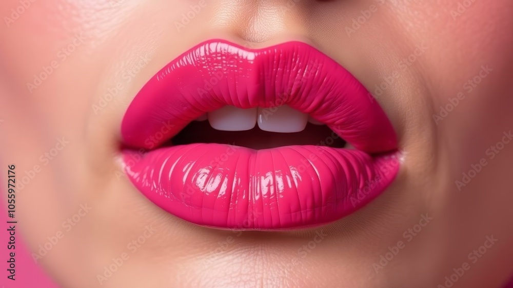 plump female lips with pink lipstick close-up plump female lips with pink lipstick close-up