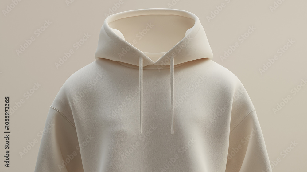 Minimalist cream hoodie on plain beige background Minimalist cream hoodie on plain beige background