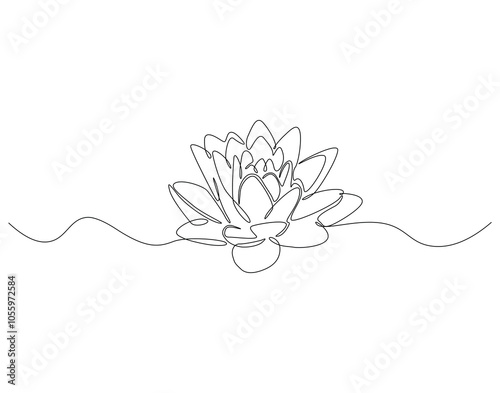 Continuous one line drawing of lotus flower. One line drawing illustration of beauty lotus flower. National vesak day concept single line. Editable outline