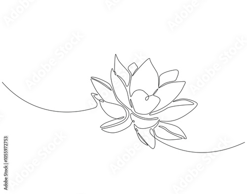 Continuous one line drawing of lotus flower. One line drawing illustration of beauty lotus flower. National vesak day concept single line. Editable outline