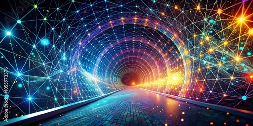 Travel Through an Abstract Plexus Tunnel of Dots and Lines - Connecting Journeys in a Digital World