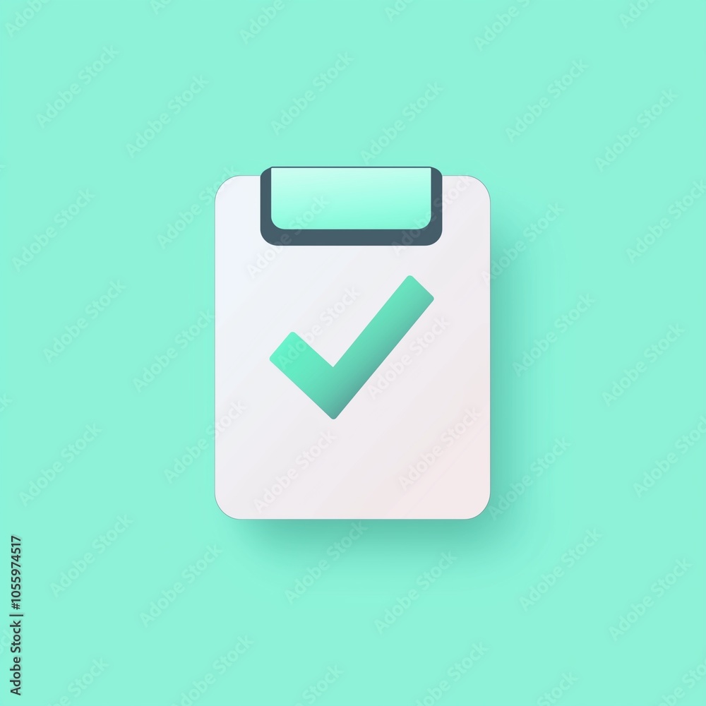 A paper document with a checkmark, a simple design in light gray and green, on a pastel background. A paper document with a checkmark, a simple design in light gray and green, on a pastel background.