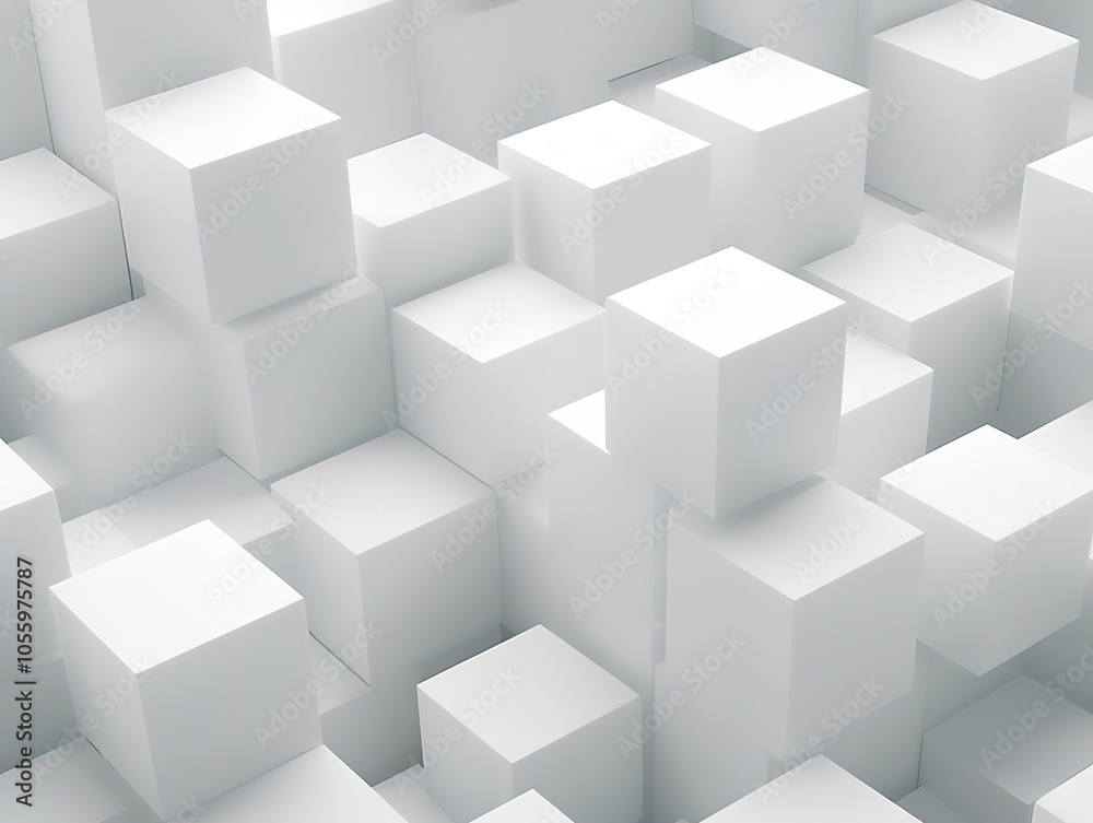 Abstract White Cubes in 3D Arrangement Abstract White Cubes in 3D Arrangement