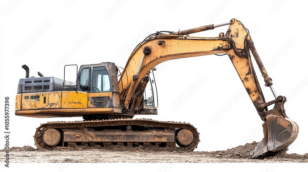 heavy-duty excavator against a pure white background, showcasing its robust design and functionality, an ideal representation of construction and industrial power heavy-duty excavator against a pure white background, showcasing its robust design and functionality, an ideal representation of construction and industrial power