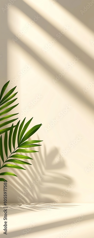 Indoor plant casting shadows on a beige wall with natural sunlight. Indoor plant casting shadows on a beige wall with natural sunlight.