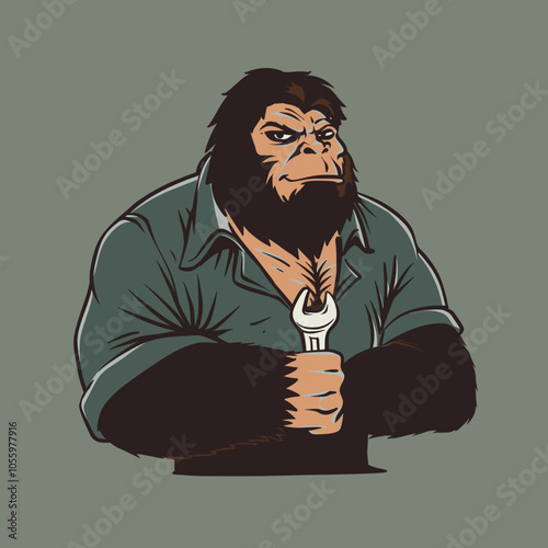 Bigfoot Mechanic Cartoon Vector Illustration