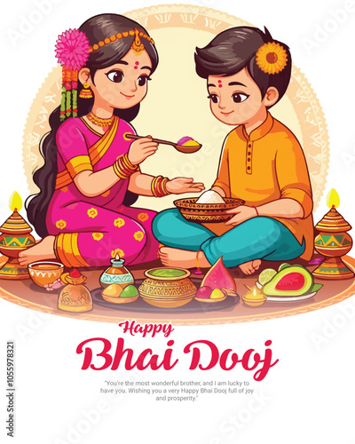 Happy Bhai Dooj And Happy Bhai Beej Brother Sister Celebration social media post banner template
