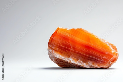 Orange agate stone on a white isolated background showcasing its natural beauty. photo