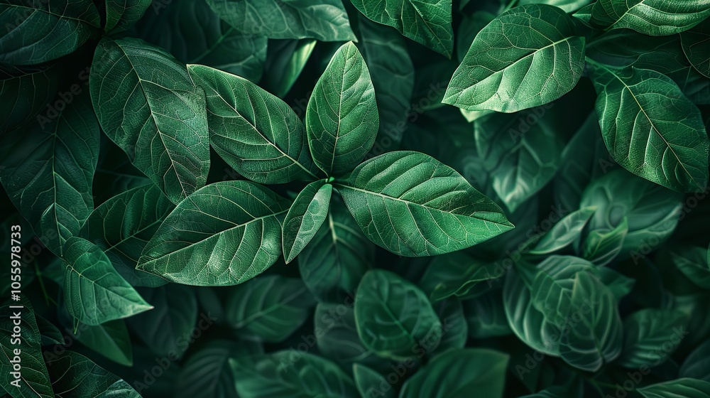 A close-up of a Lush green tropical leaves with water droplets, creating a vibrant and fresh natural background, AI Generative.