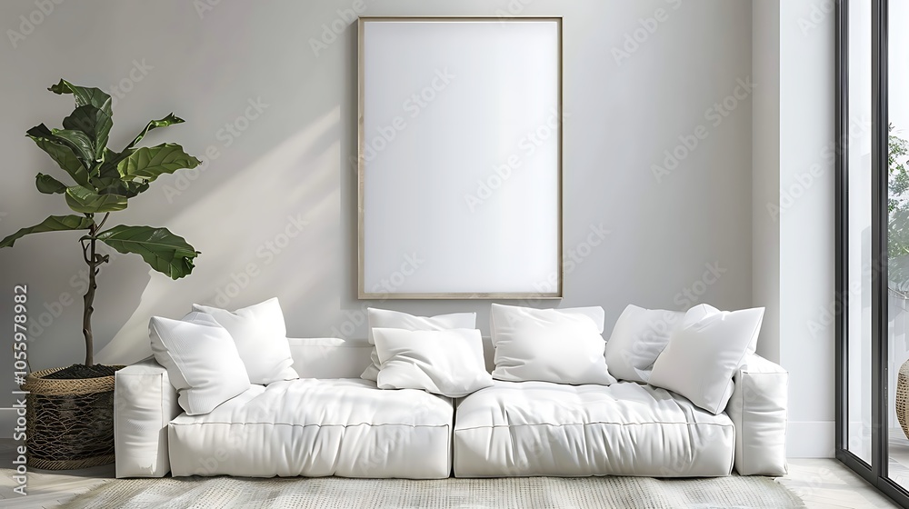 Fototapeta premium Modern Interior of Stylish Living Room ,Wall Mock Up, Frame , Poster with Beautiful Background, 3d render