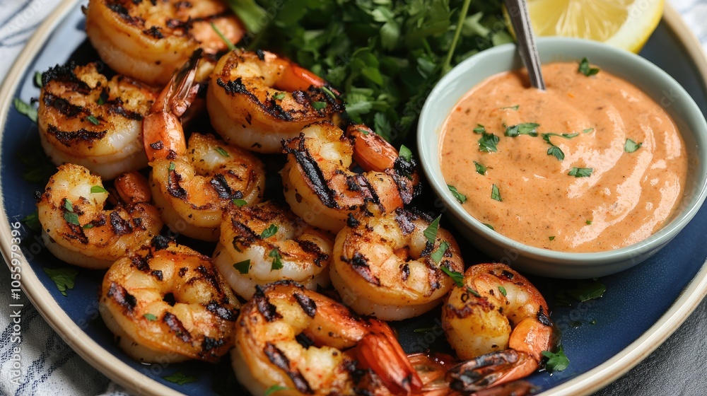 Grilled Shrimp with Sauce and Fresh Herbs Grilled Shrimp with Sauce and Fresh Herbs