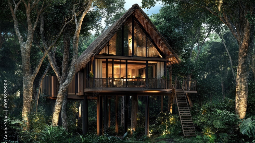 Modern Treehouse Oasis in Lush Green Forest Modern Treehouse Oasis in Lush Green Forest