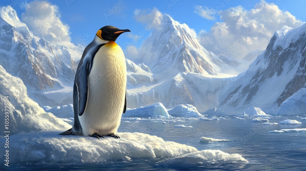 Fototapeta premium Majestic Penguin in Icy Ocean Landscape