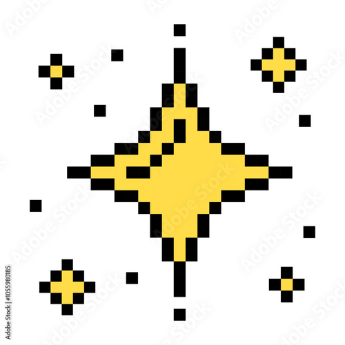 Glitter Stars, sparkling stars pixel art, Bright yellow sparkling pixel art 8 bit