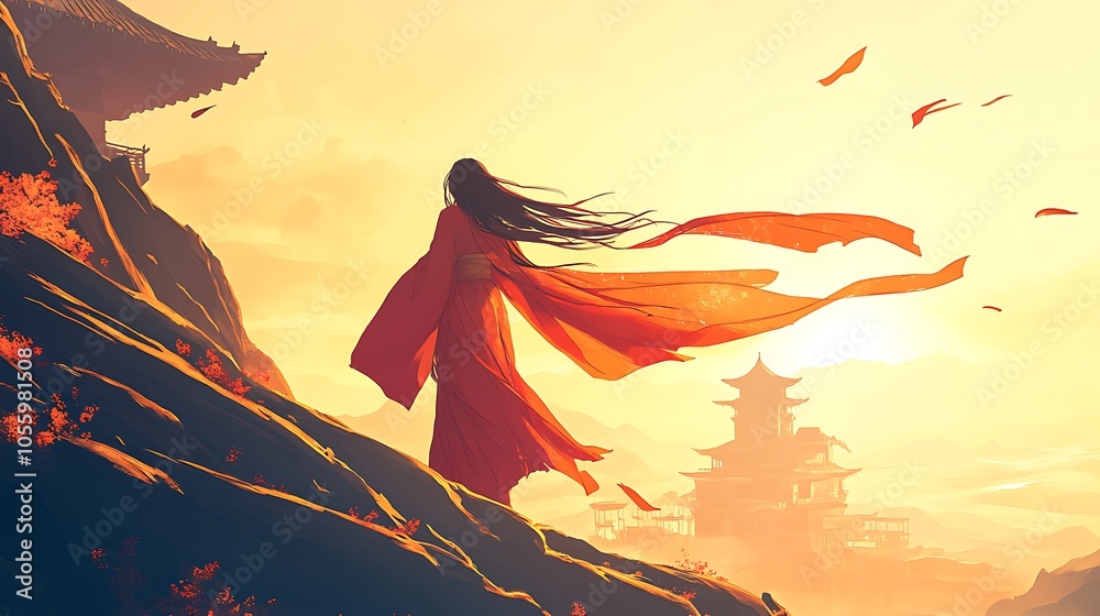 Fototapeta premium Woman Performing Traditional Dance at Sunset