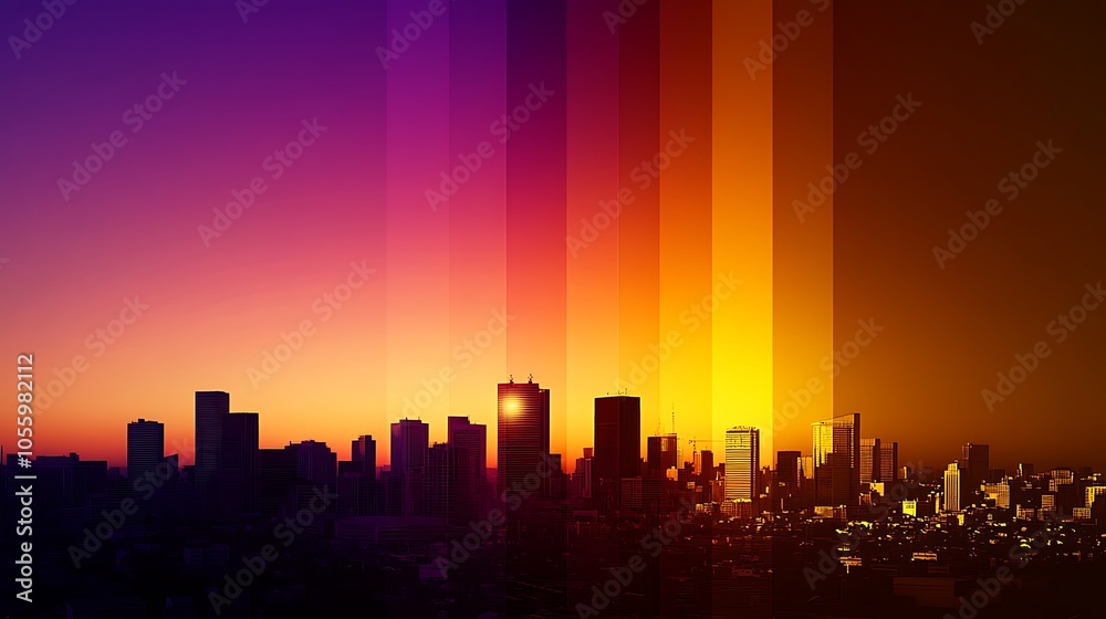 Vibrant Sunset Over City Skyline Vibrant Sunset Over City Skyline
