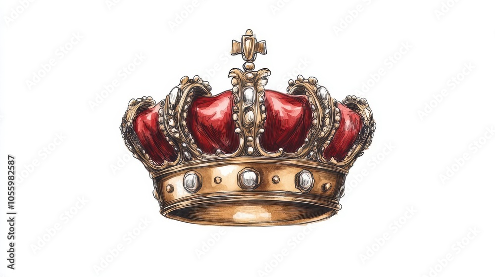 intricate hand-drawn illustration of a royal crown, elegantly detailed and isolated on a clean white background, symbolizing power and nobility intricate hand-drawn illustration of a royal crown, elegantly detailed and isolated on a clean white background, symbolizing power and nobility