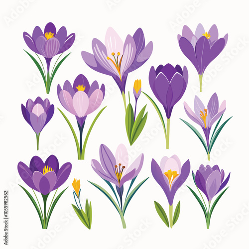 A charming springtime bouquet of purple and white flowers in a nature-inspired vector illustration
