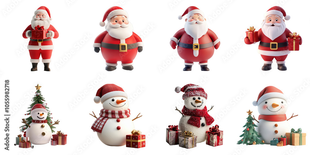 Santa claus and snowman png set collection in 3d transparent no background in christmas concept. Santa claus and snowman png set collection in 3d transparent no background in christmas concept.