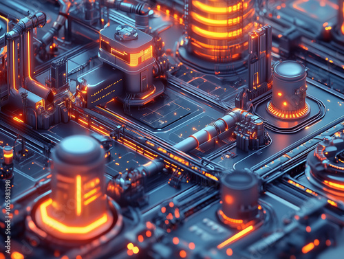 Futuristic Circuit Board with Glowing Neon Elements