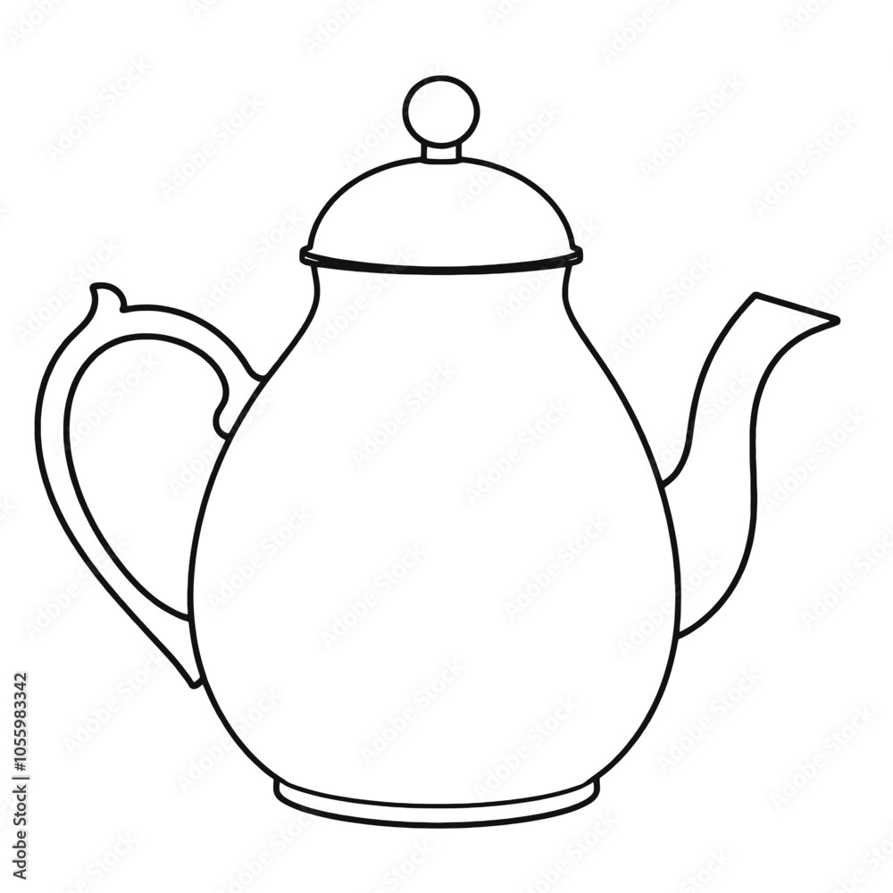 Obraz premium a black and white line drawing of a teapot. It is a kettle with a spout and a lid on top