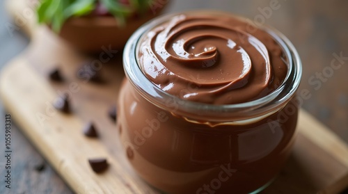 Rich chocolate spread in a jar. photo