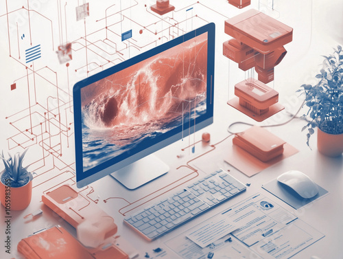 Futuristic Artificial Intelligence Concept with Laptop and Brain Illustration