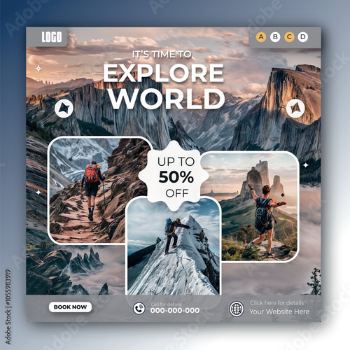 Travel and tour social media posts and web banner square design templates ai generated